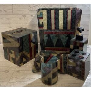 Retro 90s SPRINGS SANDSTONE MCM Geometric Acrylic 7 Piece Bathroom Accessory Set